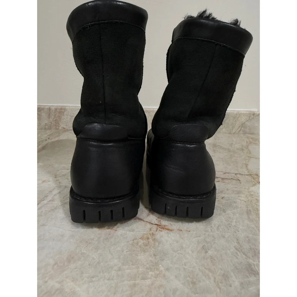 UGG Beacon Leather Shearling Boots Black Waterproof Lug Sole Size 9